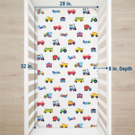 Wildkin 100% Cotton Flannel Crib Sheet - Soft & Breathable Fitted Sheet - Trains, Planes, and Trucks