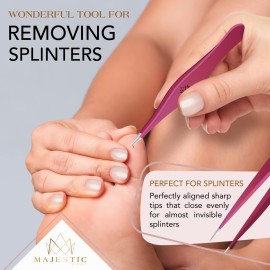 Majestic Bombay Fine Point Tweezers for Women and Men - Splinter Ticks, Facial, Brow and Ingrown Hair Removal-Sharp, Needle Nose, Surgical Tweezers Precision Pluckers best tweezers for chin hair