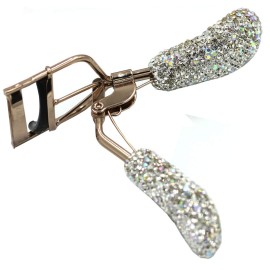 Bestbling Bling Rhinestones Makeup Eyelash Curler with Refill Silicone Pressure Pads and Spring Loaded for No Pinching or Pulling (Silver)