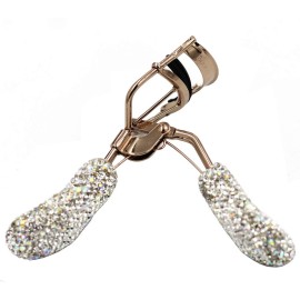 Bestbling Bling Rhinestones Makeup Eyelash Curler with Refill Silicone Pressure Pads and Spring Loaded for No Pinching or Pulling (Silver)