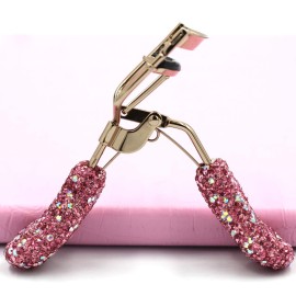 Bestbling Bling Makeup Eyelash Curler with Refill Silicone Pressure Pads and Spring Loaded for No Pinching or Pulling (Pink)