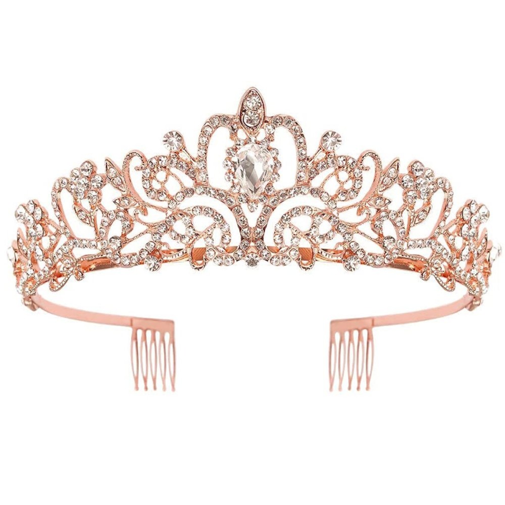 COCIDE Tiara Crystal Crowns Princess Rhinestone Crown with Combs Bride Headbands Bridal Wedding Prom Birthday Party Hair Accessories Jewelry for Women Girls (Rose Gold)