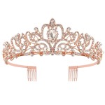 COCIDE Tiara Crystal Crowns Princess Rhinestone Crown with Combs Bride Headbands Bridal Wedding Prom Birthday Party Hair Accessories Jewelry for Women Girls (Rose Gold)