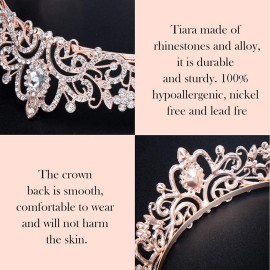 COCIDE Tiara Crystal Crowns Princess Rhinestone Crown with Combs Bride Headbands Bridal Wedding Prom Birthday Party Hair Accessories Jewelry for Women Girls (Rose Gold)