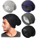 4 Pcs Satin Lined Sleep Bonnet Silk Sleep Cap Slouchy Beanie Hat Night Sleeping Head Wrap for Women Men Curly Hair(Dark Colors)