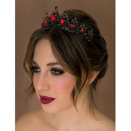 SWEETV Jeweled Tiaras and Crowns for Women, Red Crystal Queen Crown, Black Wedding Tiara for Bride, Metal Birthday Quinceanera Pageant Prom Headpieces,Delilah
