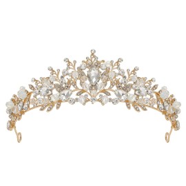 SWEETV Jeweled Wedding Tiaras and Crowns for Women, Metal Princess Tiara Queen Crown for Bride, Bridal Headpieces for Birthday Quinceanera Pageant Prom, Gold