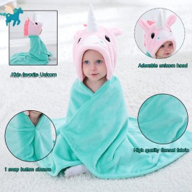 TONWHAR 0-4 Years Toddlers\' And Kids\' Boys Girls Animal Face Hooded Blanket Baby\'s Bathrobe,Plush After Bath Blanket(Pink Unicorn)