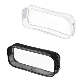 sowaka 2 Pcs Cosmetic Pouch Bag with Zipper Transparent Waterproof PVC Pencil Case Large Capacity Toiletry Bags for Travel Home Office Make up Brushes Storage