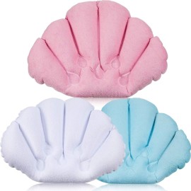 Jetec 3 Pieces Inflatable Bath Pillow with Suction Cups, Terry Cloth Covered Shell Shape Bathtub Spa Pillow Comfortable Soft Cushion, Neck Support(Pink, Blue, White) Jetec 3 Pieces Inflatable Bath Pillow with Suction Cups, Terry Cloth Covered Shell Shape Bathtub Spa Pillow Comfortable Soft Cushion, Neck Support(Pink, Blue, White)