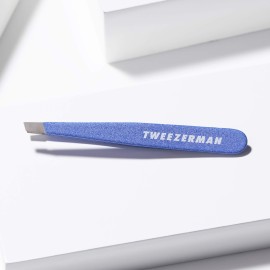 Tweezerman Mini Slant Tweezer - Tweezers for Eyebrows, Travel Tweezers for Eyebrows, Facial Hair, Ingrown Hair (Granite Sky)