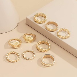 fxmimior Vintage Kunckle Ring Stackable Gold Joint Nail Ring Crystal Moon Knuckle Rings Set for Women and Girls 9 Pcs