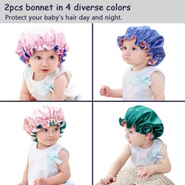 sent hair 2 Pieces Kids Satin Bonnet Silky Hair Bonnet for Sleeping, Double Layer Night Sleep Cap for 0-3 Years Old Kids Baby Toddlers Children, Adjustable Nightcap with Elastic Band (Blue & Green)