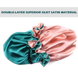 sent hair 2 Pieces Kids Satin Bonnet Silky Hair Bonnet for Sleeping, Double Layer Night Sleep Cap for 0-3 Years Old Kids Baby Toddlers Children, Adjustable Nightcap with Elastic Band (Blue & Green)