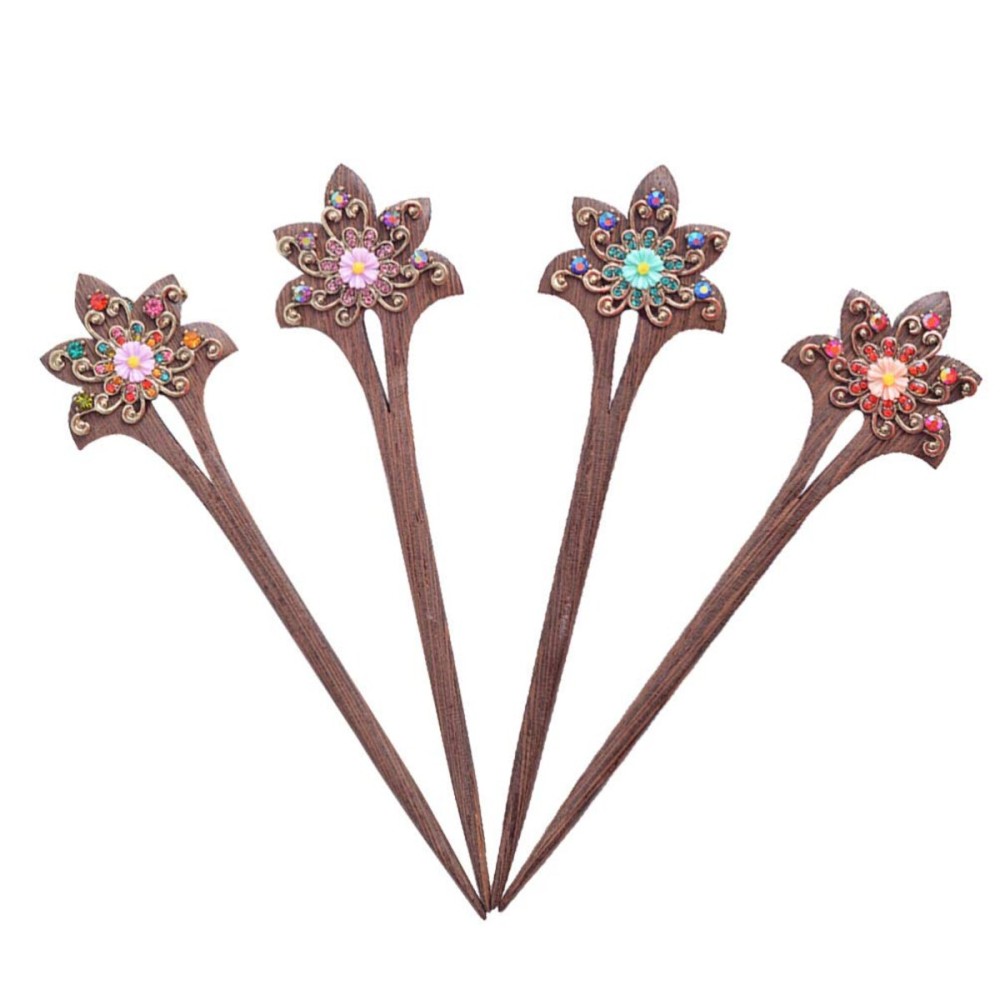 Minkissy 4Pcs Chinese Hair Sticks Vintage Wood Hair Chopsticks Rhinestone Flower Hairpin Hair Making Accessories for Women Girls Minkissy 4Pcs Chinese Hair Sticks Vintage Wood Hair Chopsticks Rhinestone Flower Hairpin Hair Making Accessories for Women Girls
