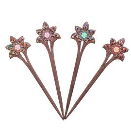Minkissy 4Pcs Chinese Hair Sticks Vintage Wood Hair Chopsticks Rhinestone Flower Hairpin Hair Making Accessories for Women Girls
