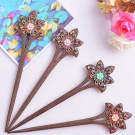 Minkissy 4Pcs Chinese Hair Sticks Vintage Wood Hair Chopsticks Rhinestone Flower Hairpin Hair Making Accessories for Women Girls Minkissy 4Pcs Chinese Hair Sticks Vintage Wood Hair Chopsticks Rhinestone Flower Hairpin Hair Making Accessories for Women Girls