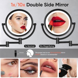 GURUN 8.5 Inch Magnifying Makeup Mirror with 3 Dimmable LED Lights Double Sided Touch Control Vanity Mirror for Bathroom with 10X Magnification Black Finish M1809D(Black/10X)