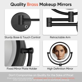 GURUN 8.5 Inch Magnifying Makeup Mirror with 3 Dimmable LED Lights Double Sided Touch Control Vanity Mirror for Bathroom with 10X Magnification Black Finish M1809D(Black/10X)