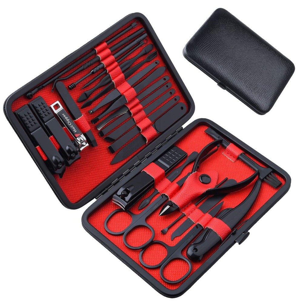 26 PCS Nail Clippers, ONEHERE Premium Manicure Set, Professional Grooming Gift Kit, Pedicure Kit, Facial, Hand, Foot, Cuticle Nail Care Tools, Fingernail Clippers with Luxurious Portable Travel Case 26 PCS Nail Clippers, ONEHERE Premium Manicure Set, Professional Grooming Gift Kit, Pedicure Kit, Facial, Hand, Foot, Cuticle Nail Care Tools, Fingernail Clippers with Luxurious Portable Travel Case