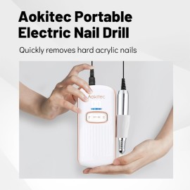 Aokitec Electric Nail Drill Portable Efile Nail File Kit for Acrylic Gel Nails Professional 35000rpm Manicure Pedicure Polishing Shape Tools for Home Salon Use, Low Heat &Low Noise
