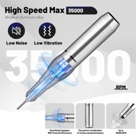 Aokitec Electric Nail Drill Portable Efile Nail File Kit for Acrylic Gel Nails Professional 35000rpm Manicure Pedicure Polishing Shape Tools for Home Salon Use, Low Heat &Low Noise