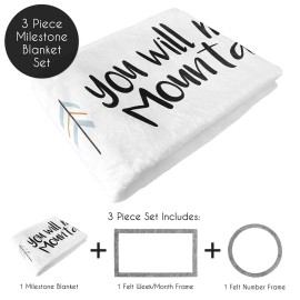 Sweet Jojo Designs Bear Mountain Boy Milestone Blanket Monthly Newborn First Year Growth Mat Baby Shower Memory Keepsake Gift Picture - Slate Blue and Black Woodland Forest You Will Move Mountains