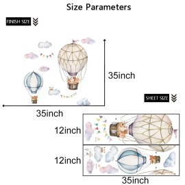 Hot Air Balloon Wall Decals,Peel and Stick Removable Cloud Animal Balloons Wall Stickers Decoration for Kids Nursery Bedroom Living Room
