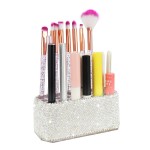 KEYPOWER Makeup Beauty Brush Bling Crystal Luxury Organizer for Slim Handles | 26 Space Cosmetic Storage Display Container (White) (Purely Handmade)