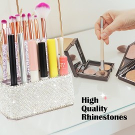 KEYPOWER Makeup Beauty Brush Bling Crystal Luxury Organizer for Slim Handles | 26 Space Cosmetic Storage Display Container (White) (Purely Handmade) KEYPOWER Makeup Beauty Brush Bling Crystal Luxury Organizer for Slim Handles | 26 Space Cosmetic Storage Display Container (White) (Purely Handmade)