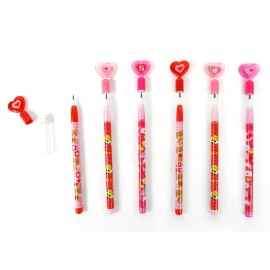 TINYMILLS 24 Pcs Valentine\'s Day Heart Multi Point Pencils - Party Favors, Goodie Bag Stuffers, Classroom Exchange, Party Supplies