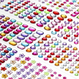 1200+ PCS Self Adhesive Gems Stickers,14 Sheets Rhinestone Stickers for DIY Craft,8 Shapes Sparkle Jewels for Nail Body Makeup Festival 1200+ PCS Self Adhesive Gems Stickers,14 Sheets Rhinestone Stickers for DIY Craft,8 Shapes Sparkle Jewels for Nail Body Makeup Festival