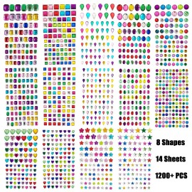 1200+ PCS Self Adhesive Gems Stickers,14 Sheets Rhinestone Stickers for DIY Craft,8 Shapes Sparkle Jewels for Nail Body Makeup Festival 1200+ PCS Self Adhesive Gems Stickers,14 Sheets Rhinestone Stickers for DIY Craft,8 Shapes Sparkle Jewels for Nail Body Makeup Festival