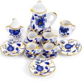 15 Pieces Miniature Porcelain Tea Cup Set Kitchen ..