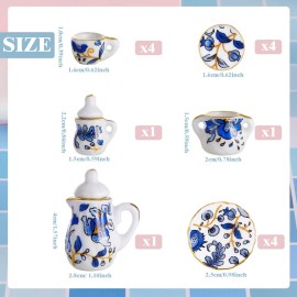 15 Pieces Miniature Porcelain Tea Cup Set Kitchen Miniature Porcelain Set Mini Flower Pattern Teapot Cup Plates Dollhouse Kitchen Accessories(Retro Flower Style)