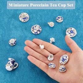 15 Pieces Miniature Porcelain Tea Cup Set Kitchen Miniature Porcelain Set Mini Flower Pattern Teapot Cup Plates Dollhouse Kitchen Accessories(Retro Flower Style)