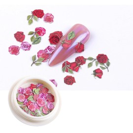 AKOAK 3 Boxes 3D Flower Nail Stickers, Wood Pulp Nail Art Charm, Holographic Simulation Flower Pulp Nail Art Charm, Color Mixed Natueal Flower Leaves Design Nail Decals DIY Craft Wood Pulp Pieces