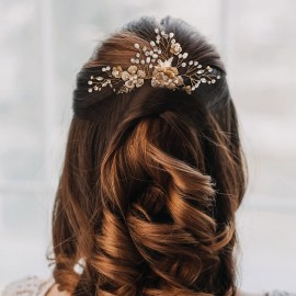 AW BRIDAL Bridal Hair Comb Pearl Flower Wedding Hair Pieces for Bride Hair Accessories Wedding Hair Comb Clips (Gold) AW BRIDAL Bridal Hair Comb Pearl Flower Wedding Hair Pieces for Bride Hair Accessories Wedding Hair Comb Clips (Gold)