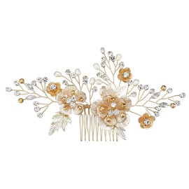 AW BRIDAL Bridal Hair Comb Pearl Flower Wedding Hair Pieces for Bride Hair Accessories Wedding Hair Comb Clips (Gold) AW BRIDAL Bridal Hair Comb Pearl Flower Wedding Hair Pieces for Bride Hair Accessories Wedding Hair Comb Clips (Gold)