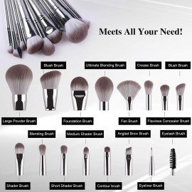 Makeup Brushes,Daubigny 16Pcs Silver Premium Synthetic Makeup Brush Set with Professional Foundation Brushes Powder Concealers Eye shadows Blush Makeup Brush for Perfect Makeup Makeup Brushes,Daubigny 16Pcs Silver Premium Synthetic Makeup Brush Set with Professional Foundation Brushes Powder Concealers Eye shadows Blush Makeup Brush for Perfect Makeup