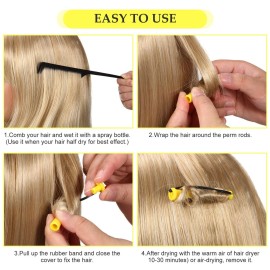 48 Pieces Hair Perm Rods 2 Sizes Plastic Cold Wave Perming Rods Hair Rollers Curlers for Hairdressing Styling(0.28 x 2.36 Inch, 0.28 x 3.27 Inch,Yellow)