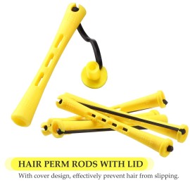 48 Pieces Hair Perm Rods 2 Sizes Plastic Cold Wave Perming Rods Hair Rollers Curlers for Hairdressing Styling(0.28 x 2.36 Inch, 0.28 x 3.27 Inch,Yellow)