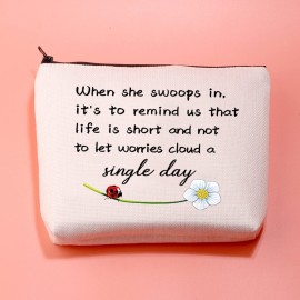 JXGZSO Good Luck Ladybug Makeup Bag With Zipper Gifts For Women When She Swoops In It\'s To Remind Us Not To Let Worries Cloud A Single Day Cosmetic Bag (Ladybug)