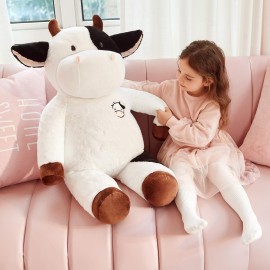 IKASA Giant Cow Stuffed Animal, 30 Inches Big Plush Toy,Large Cute Jumbo Soft Toys,Huge Size Fluffy Plushy Fat Plushie,Gifts for Kids