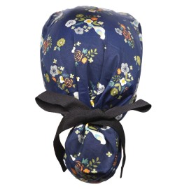 Hotme Working Cap with Buttons and Sweatband Adjustable Ribbon Tie Ponytail Hats for Women,Long Hair Head Covers Hair Caps