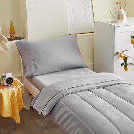 UOZZI BEDDING 4 Pieces Toddler Bedding Set Ultra Soft and Breathable Toddler Sheet Set - Includes Comforter, Flat Sheet, Fitted Sheet and Pillowcase - Gray