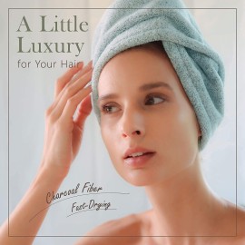 myHomeBody Hair Towel Wrap, Luxury Quick Drying Turban, Ultra Soft Absorbent Charcoal Fiber Cap, with Coconut Shell Button - Pine Green myHomeBody Hair Towel Wrap, Luxury Quick Drying Turban, Ultra Soft Absorbent Charcoal Fiber Cap, with Coconut Shell Button - Pine Green