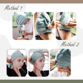myHomeBody Hair Towel Wrap, Luxury Quick Drying Turban, Ultra Soft Absorbent Charcoal Fiber Cap, with Coconut Shell Button - Pine Green myHomeBody Hair Towel Wrap, Luxury Quick Drying Turban, Ultra Soft Absorbent Charcoal Fiber Cap, with Coconut Shell Button - Pine Green