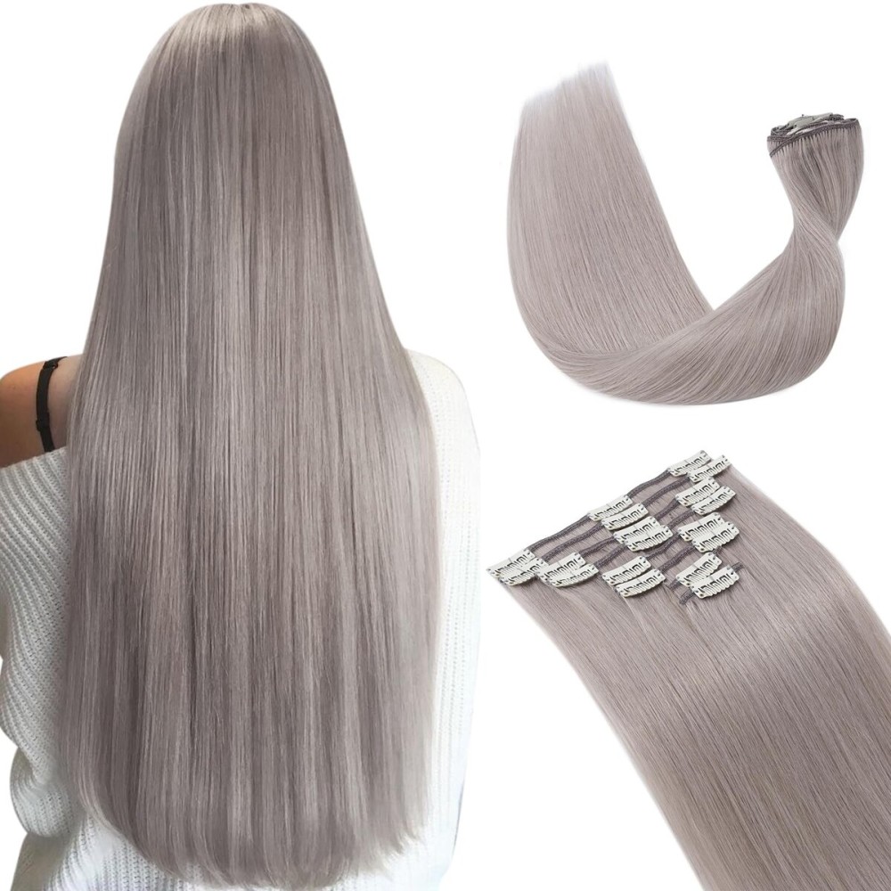 Hairro Clip in Hair Extensions 100% Human Hair Thin Grey 12 Inch Short Straight Human Hair Clip on Hairpieces 55g Machine Weft 8pcs 18 Clips for Women Hairro Clip in Hair Extensions 100% Human Hair Thin Grey 12 Inch Short Straight Human Hair Clip on Hairpieces 55g Machine Weft 8pcs 18 Clips for Women