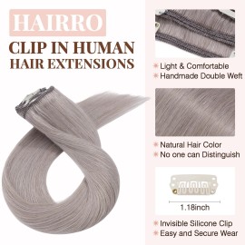 Hairro Clip in Hair Extensions 100% Human Hair Thin Grey 12 Inch Short Straight Human Hair Clip on Hairpieces 55g Machine Weft 8pcs 18 Clips for Women Hairro Clip in Hair Extensions 100% Human Hair Thin Grey 12 Inch Short Straight Human Hair Clip on Hairpieces 55g Machine Weft 8pcs 18 Clips for Women